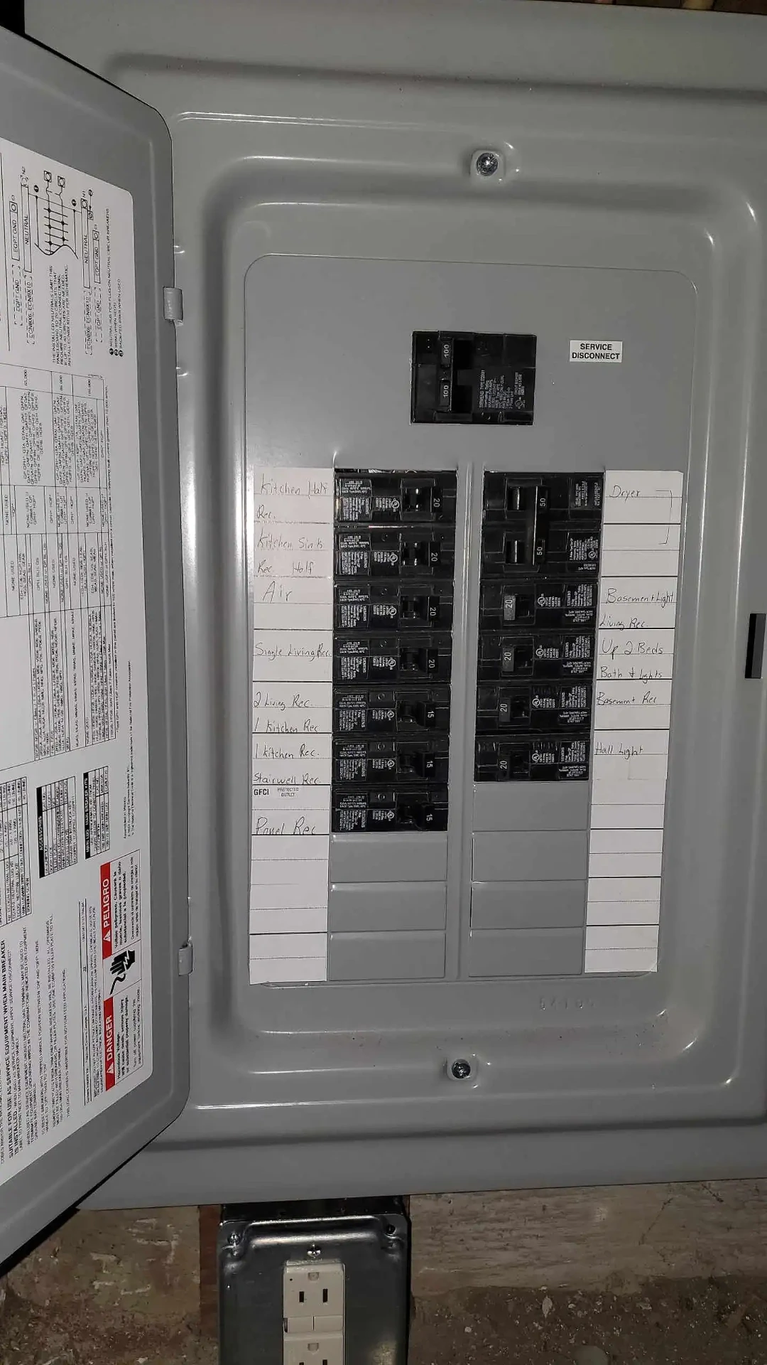 Siemens 100 amp panel with a clear labeled circuit directory